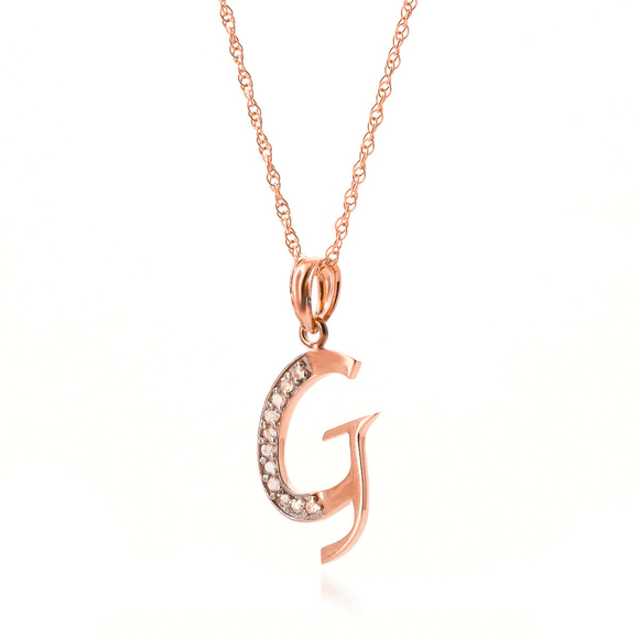 14K. SOLID GOLD NECKLACE WITH NATURAL DIAMONDS INITIAL 'G' PENDANT (Rose Gold) - Picture 2 of 5